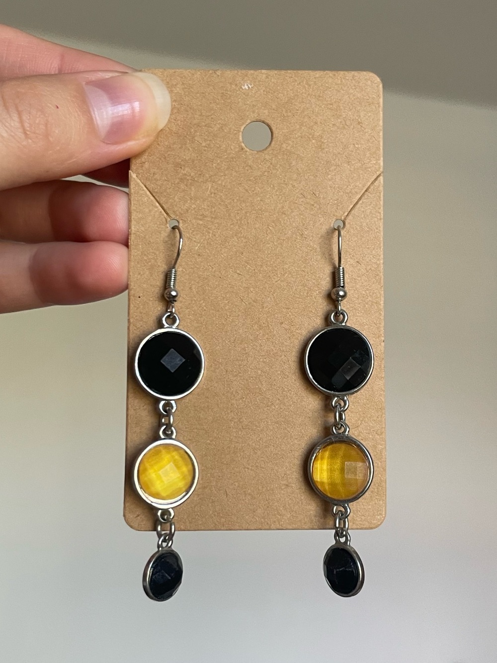 Vintage Black and Yellow Drop Earrings - Women Jewelry